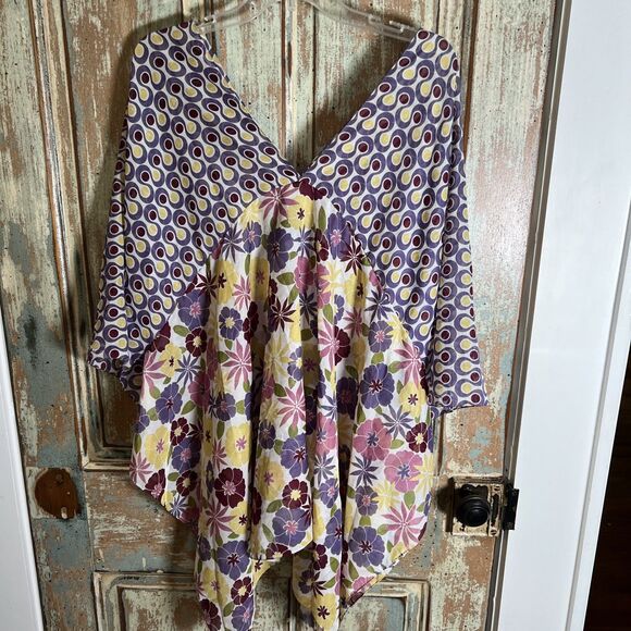Colorful Semi Sheer Cover Up/Boho Blouse One Size Purples Yellows Floral - Picture 1 of 6